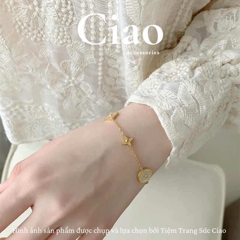 [LUXURY] Vòng tay/ Lắc tay titan nguyên chất 100% không gỉ thiết kế hoa bốn cánh Victoria Ciao
