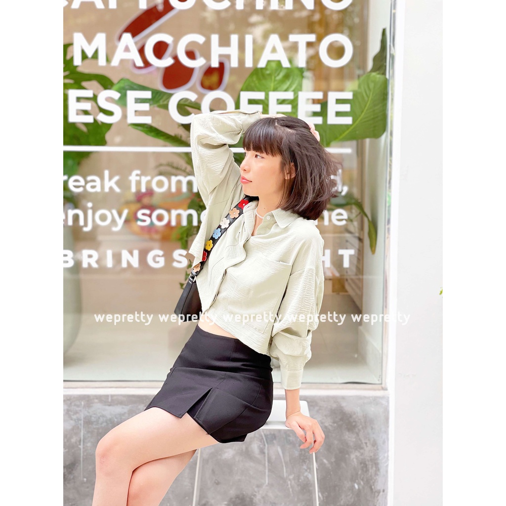 Áo sơmi croptop dài tay chất đũi nhăn mềm mát thích hợp mùa hè phù hợp phong cách đơn giản, hiện đại AH07 Wepretty Cloth | BigBuy360 - bigbuy360.vn