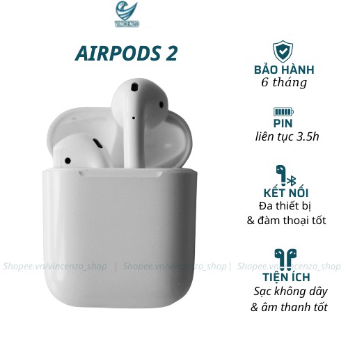 [Tai nghe Airpods 2 ]Tai Nghe Nhét tai bluetooth Không Dây Định Vị - Đổi Tên - Cảm Biến Chạm Dừng Nhạc Bản Cao Cấp