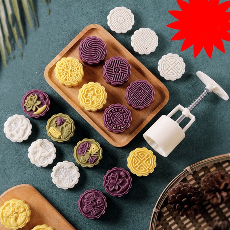Bộ Khuôn Làm Bánh Trung Thu 50g Với 8 Kiểu Kiểu Khác Nhau Độc Đáo Tiện Dụng