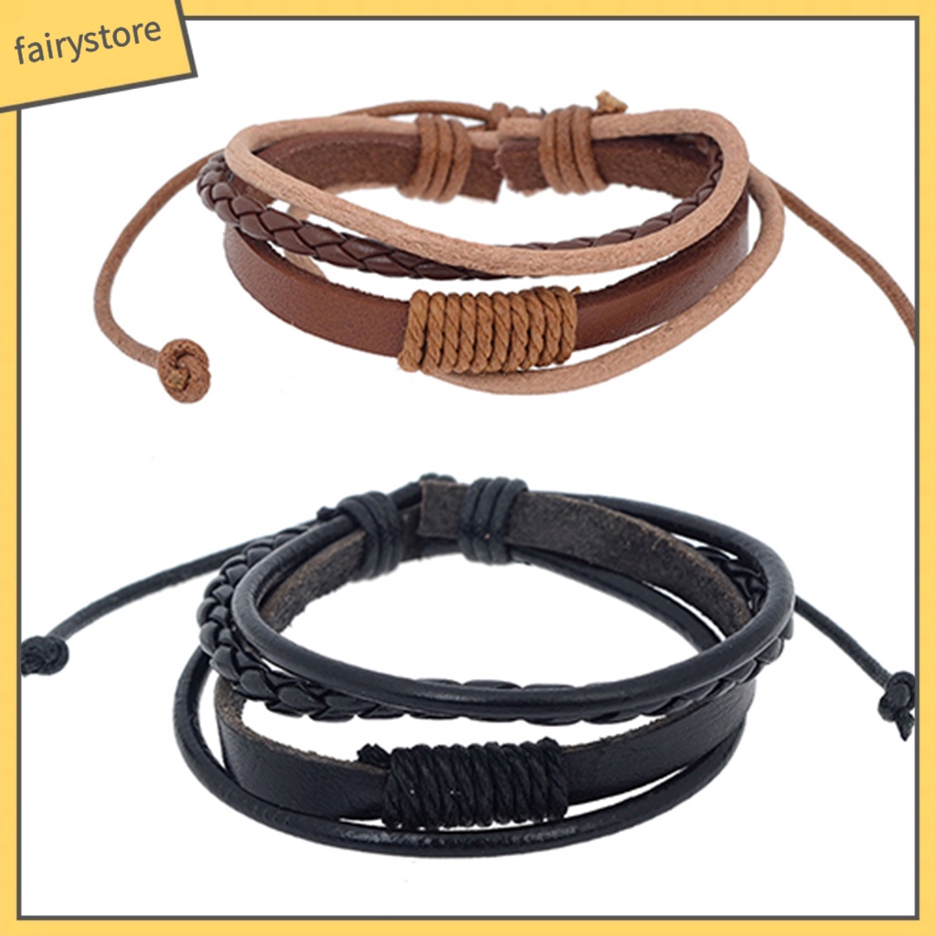 Vòng tay bện 4 lớp giả da thời trang phong cách unisex