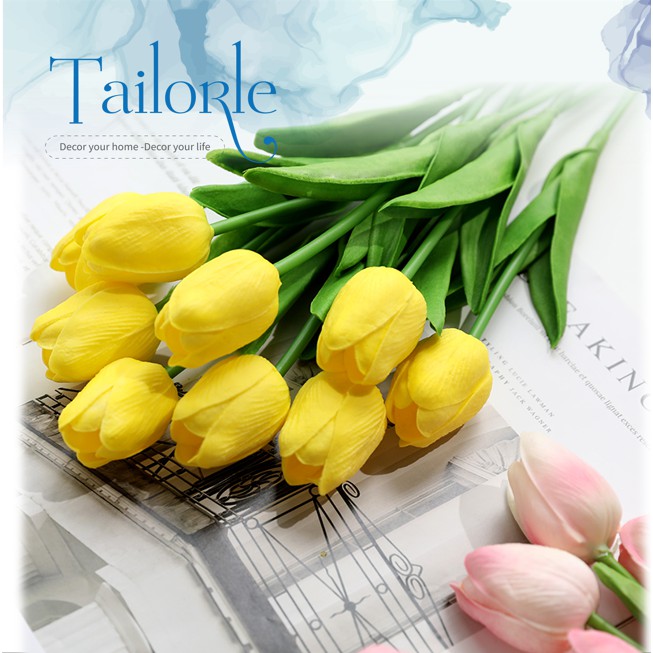 Combo 10 bông hoa Tulip nhựa cao su non cao cấp giống thật trang trí nhà cửa bó 10 bông đóng hộp