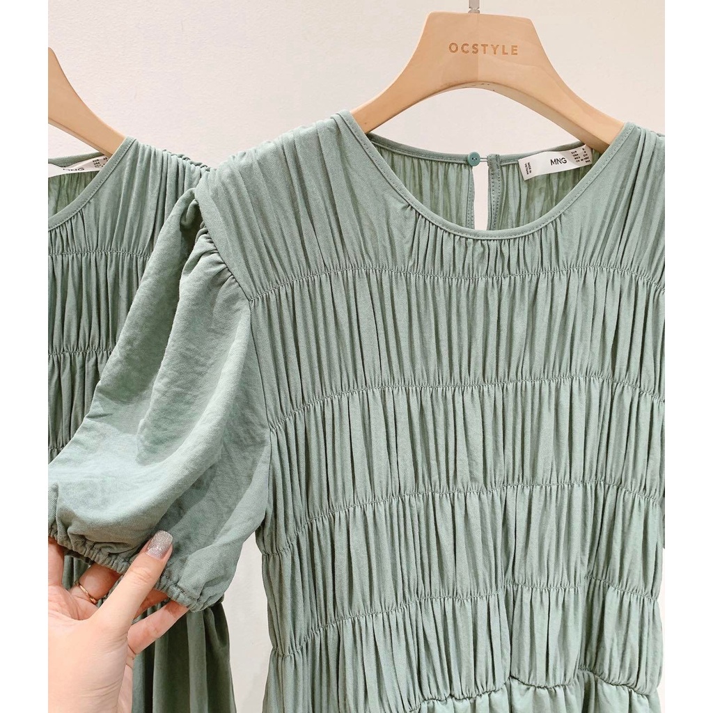 MSD012 Đầm M.ng Xanh Mint Phong Cách Đơn Giản Thanh Lịch Váy Midi Cổ Tròn Tay Lỡ
