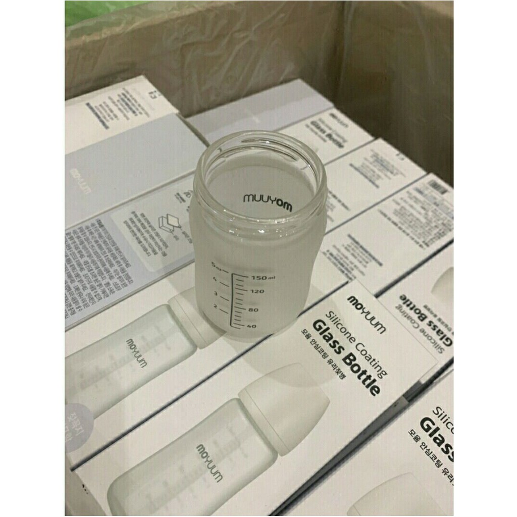 Bình sữa Moyuum Thuỷ tinh tráng Silicon 150ml/240ml Hàn quốc chính hãng