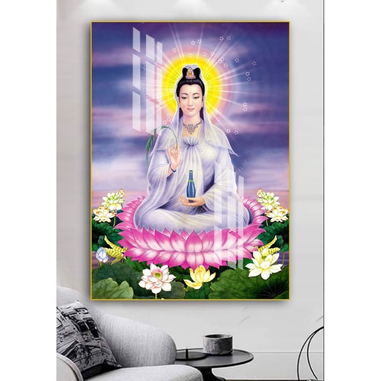 Tranh Quan Âm - in tranh trên vải canvas kim sa cao cấp KHÔNG KHUNG - khách hàng tự lồng khung- với nhiều mẫu thiết kế