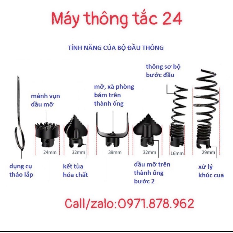 Dây thông tắc cống,dùng cho máy khoan dài 15m (bao gồm 6 đầu thông +1 đầu kết nối máy khoan) đường ống đường kính 16mm | BigBuy360 - bigbuy360.vn