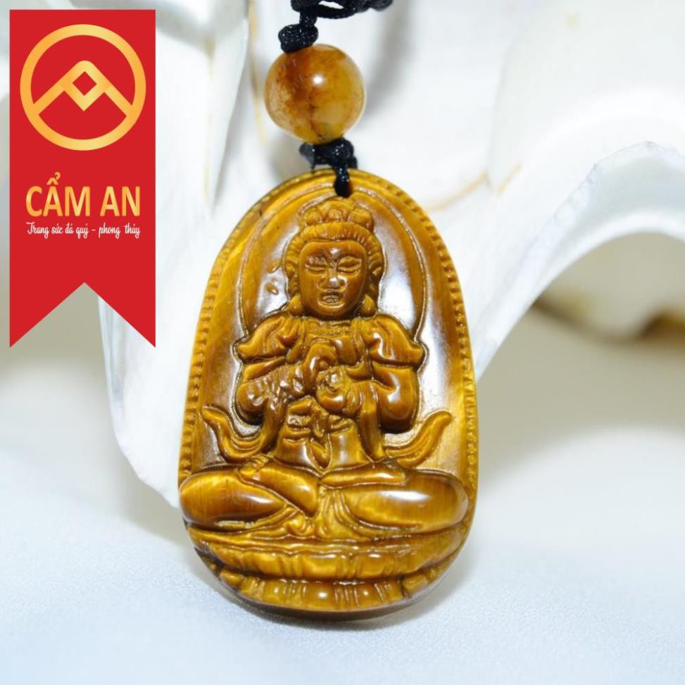 Mặt Phật Bản Mệnh đá tự n.hiên M.ắt h.ổ dành cho người mệnh Thổ - Kim (tặng kèm dây đeo cổ)