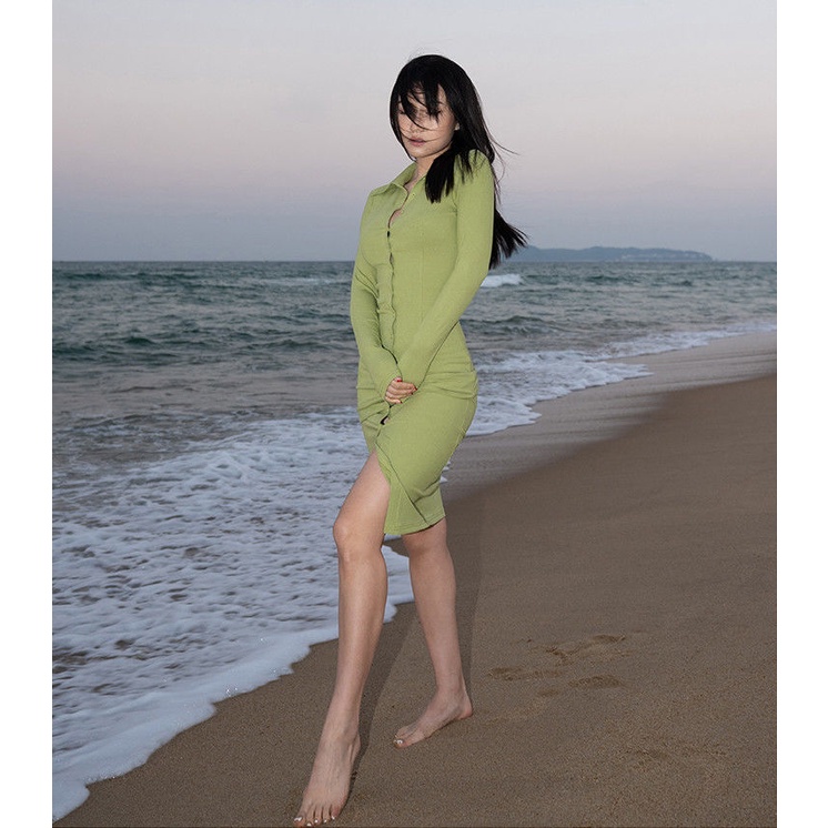 COZOK Đầm dệt kim tay dài thời trang quyến rũ