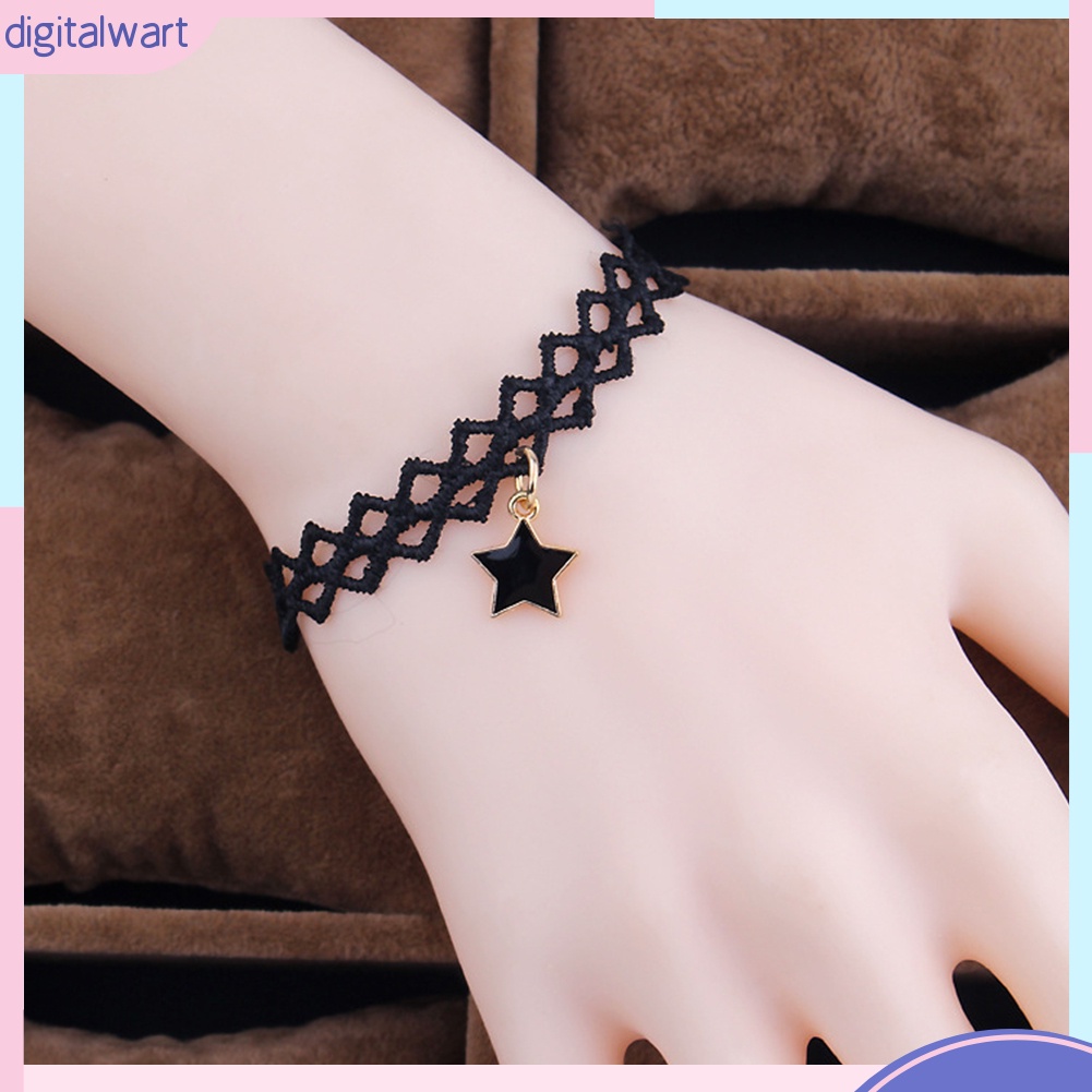 Vòng tay phối ren thiết kế mặt ngôi sao năm cánh phong cách Gothic cá tính trẻ trung dành cho nữ