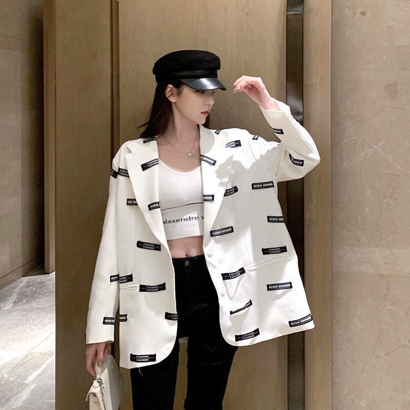 Áo khoác blazer nam nữ Unisex form suông dáng dài màu trắng phong cách trẻ trung thời trang cá tính M133HD | WebRaoVat - webraovat.net.vn