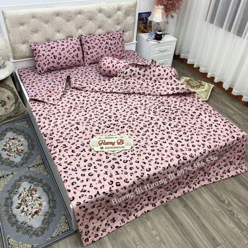 Bộ chăn ga gối 5 món màu hồng đáng yêu, trẻ trung