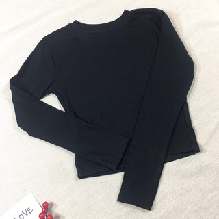 Áo croptop nữ tay dài cổ tròn ôm body chất thun gân mềm mịn - A49