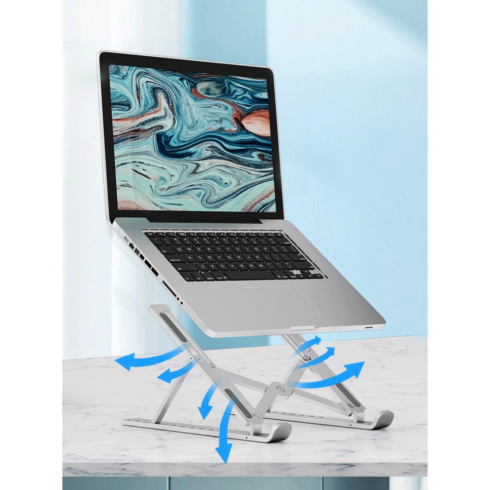 Giá đỡ laptop hỗ trợ tản nhiệt có thể gấp gọn, điều chỉnh nhiều mức độ cao để Laptop, Ipad, Macbook