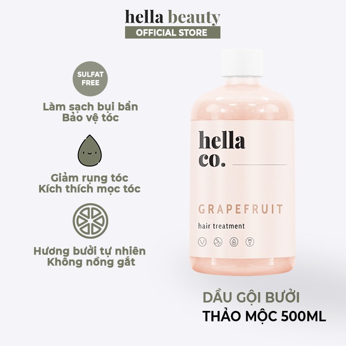 Dầu gội bưởi thảo mộc tinh dầu tự nhiên Pink Grapefruit Hella Beauty 500ml