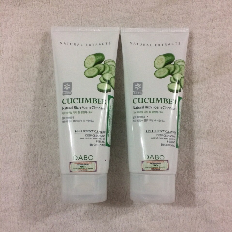 [ Hàng Chính Hãng]- Combo 2 Tuýp Sữa Rửa Mặt Dưa Leo Dưỡng Âm Mềm Mịn Dabo Hàn Quốc MẪU MỚI ( 180ml / Tuýp)