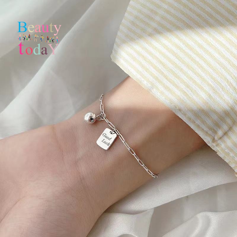 Vòng tay hợp kim đính hạt vuông màu bạc thời trang cho nữ
