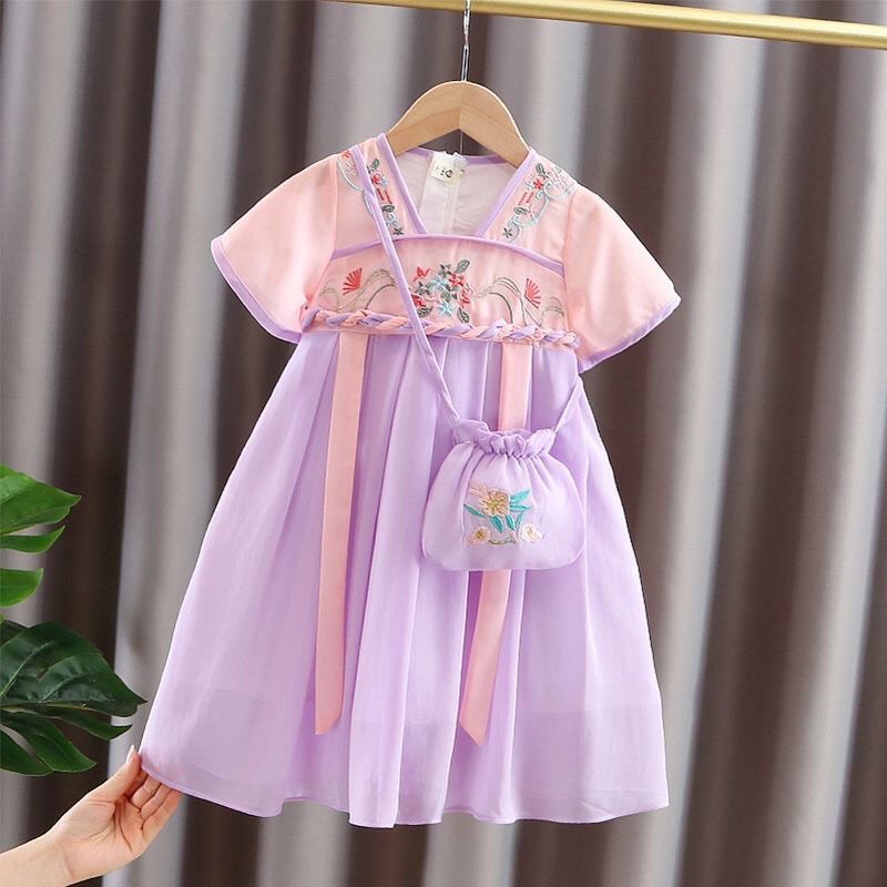Váy Hán Phục Cổ Trang Trung Quốc Trẻ Em Tặng Kèm Túi + Hoa Cài + Chu Sa