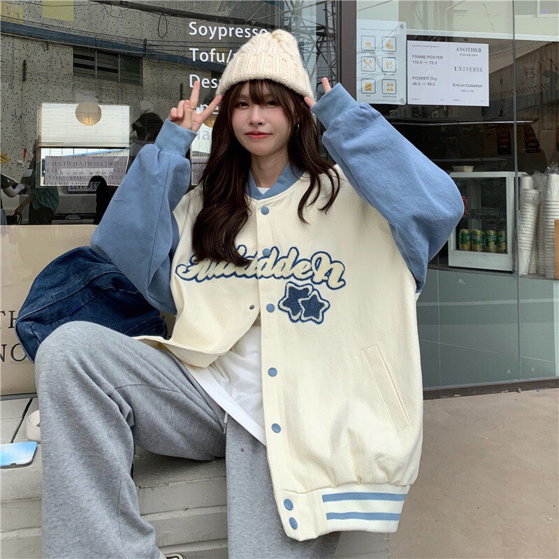 Áo bomber nữ phối tay họa tiết chữ HIDA ngôi sao [FREESHIP] Áo khoác nỉ mùa đông form rộng (màu hồng, trắng) GuuZ | BigBuy360 - bigbuy360.vn