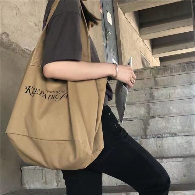Túi Xách Canvas Cỡ Lớn In Họa Tiết Phong Cách Vintage