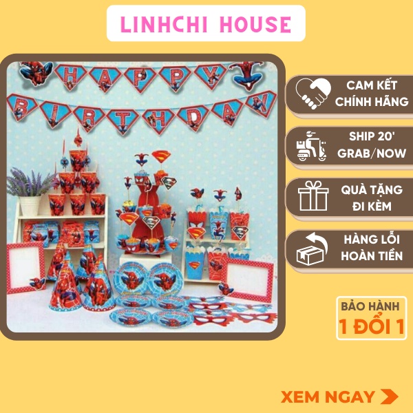 Set trang trí sinh nhật Mega chủ đề Spiderman 💖𝑭𝑹𝑬𝑬𝑺𝑯𝑰𝑷💖 Set trang trí bàn người nhện- Linhchi House