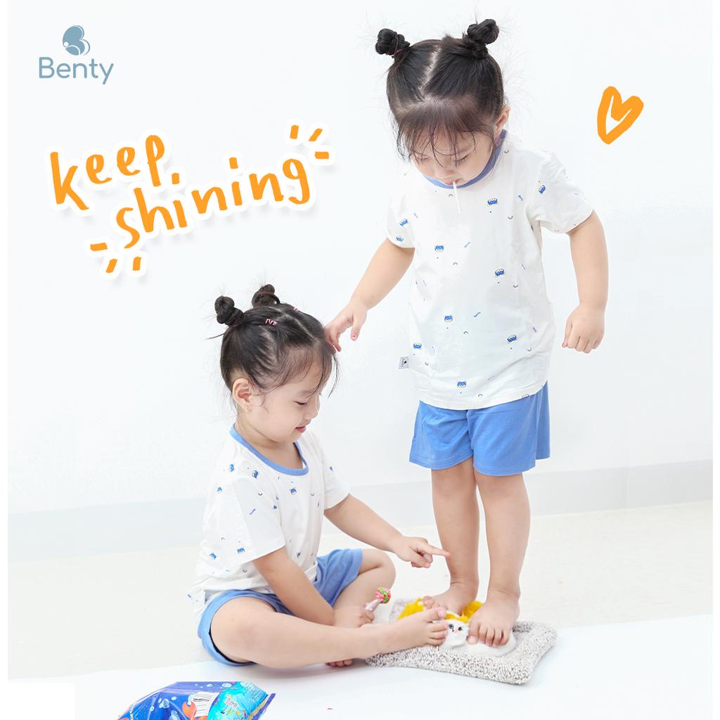 Bộ cộc tay cài vai họa tiết dễ thương BENTY cotton bé trai, bé gái, quần áo trẻ em mềm,mịn