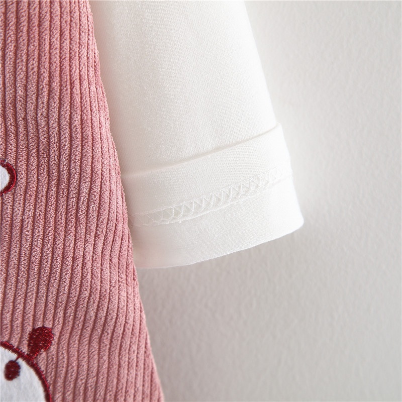 BEAR LEADER Set Áo Màu Trơn Phối Chân Váy Yếm In Hình Hươu Thời Trang Mùa Thu Xinh Xắn Cho Bé Gái