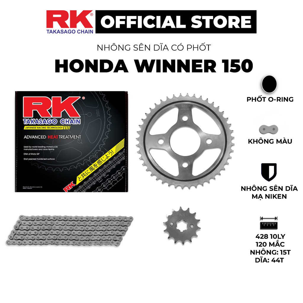 Nhông Sên Dĩa xe máy Honda Winner 150 - Nhông Sên Dĩa RK - Nhông Dĩa thép - Sên có phốt O-ring chuyên tải nặng