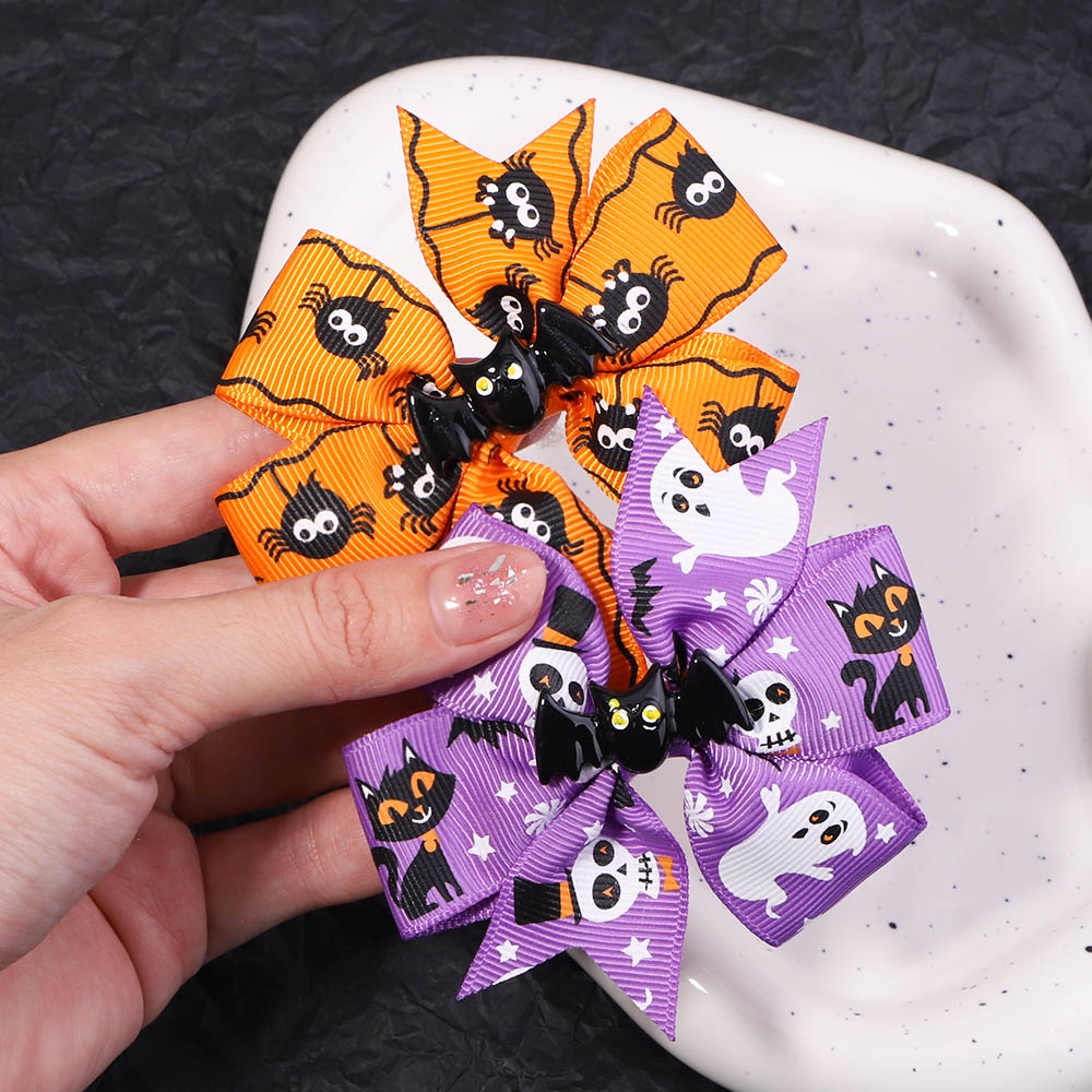 RainBow Bows 1 Kẹp Tóc Hình Bí Ngô / Nhện / Quả Bí Ngô Phong Cách Halloween Cho Bé Gái