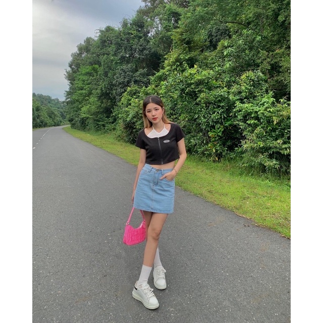 Chân váy Jean chữ A màu xanh/đen cá tính/ ONE2 SKIRT - Meadow ✨