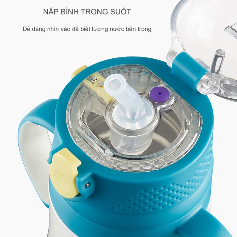 Bình Uống Nước Giữ Nhiệt 280ml Có Cảm Biến Nhiệt, Chống Phun Nước Nóng, Van Xả Hơi Nóng An Toàn, Kèm Tay Cầm và Dây