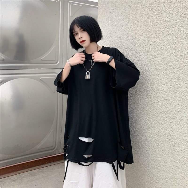 Áo thun tay lỡ rách gấu chất cotton CoolZ phông Unisex nam nữ Cotton oversize form rộng phong cách