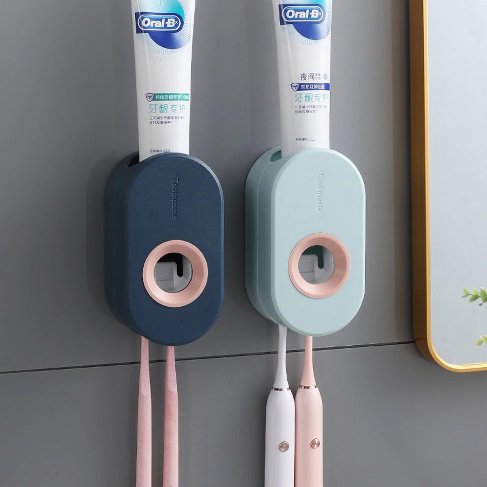 Adhesive automatic toothpaste squeezer set, wall-mounted toothpaste holder, toothbrush rack, wall suction toothpaste squeezer