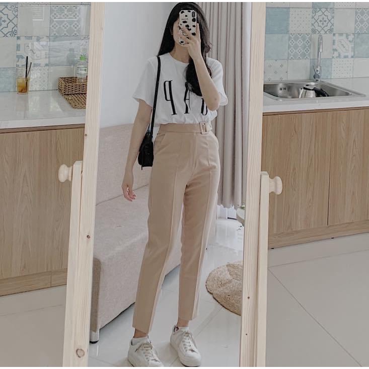 Quần tây baggy khoen vuông công sở hai màu Basic LOVI