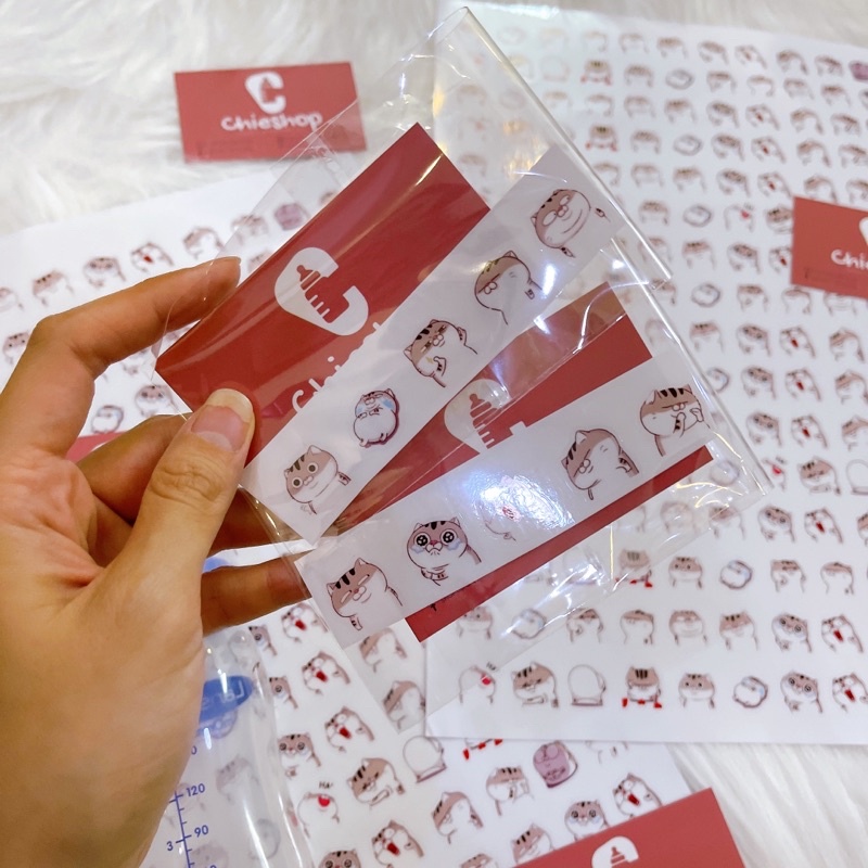 Sticker Hàn Mèo Ami dán bình sữa chống nước chịu nhiệt tia UV
