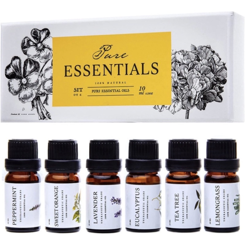 Set 6 chai tinh dầu xông phòng 100% tự nhiên Pure Aroma Essential oils 10ml/chai USA