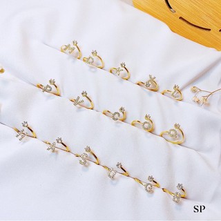 Nhẫn chữ bạc ta xi màu vàng cao cấp