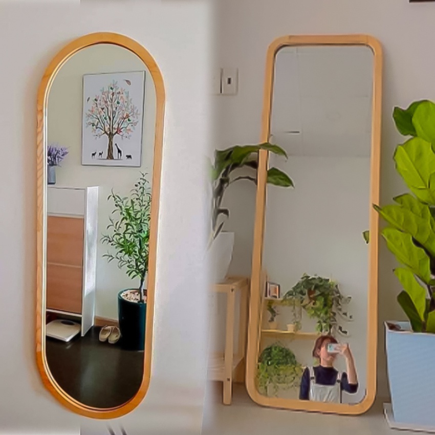 Gương soi toàn thân khung gỗ treo tường oval nịnh dáng giá rẻ kích thước 45x120cm guonghoangkim mirror KG0001