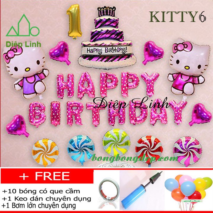 Sét Phụ Kiện Trang Trí Sinh Nhật Hello Kitty