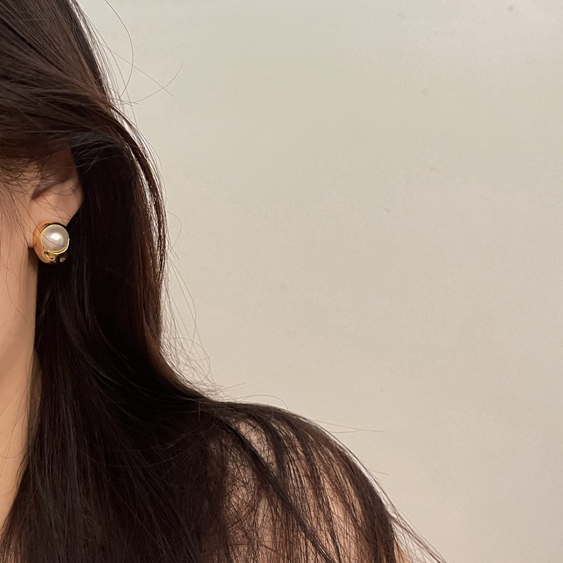 Khuyên Tai Onyx Kim Loại Đính Hạt Ngọc Trai Đen Phong Cách Vintage