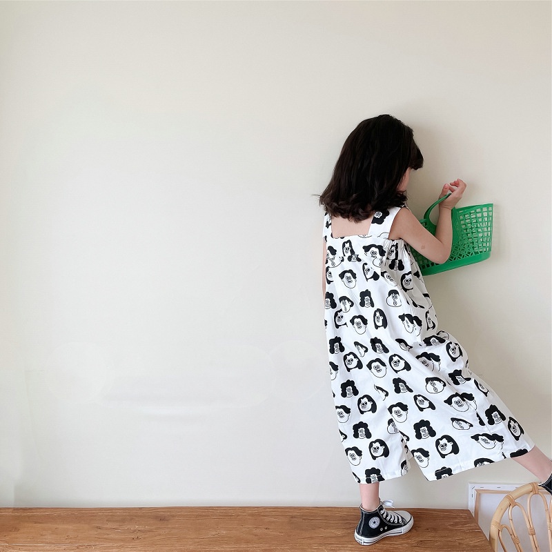 Bộ Áo Liền Quần Ống Rộng In Họa Tiết Hoạt Hình Xinh Xắn Cho Bé Gái 1-6 Tuổi
