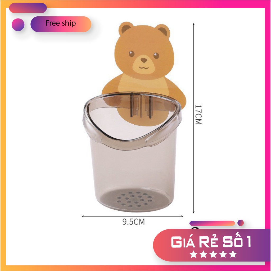 Combo 5 Cốc gấu nâu đựng bàn chải dán tường trong nhà tắm