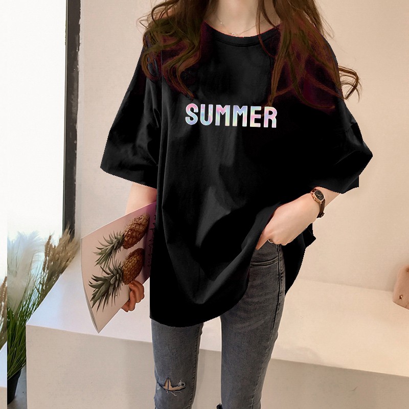 NRVP Áo thun ngắn tay dáng rộng phong cách Hàn Quốc thời trang mùa hè 2021 cho nữ