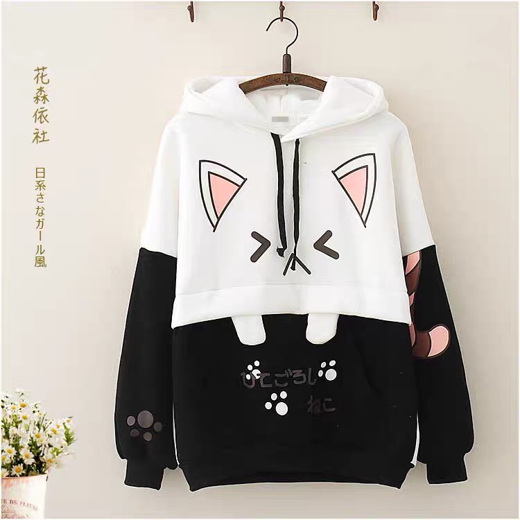 Áo Hoodie Nón Chui Trùm Đầu Nữ Nam Unisex Chất Vải Nỉ Poly Mèo Răng Nanh WAH073