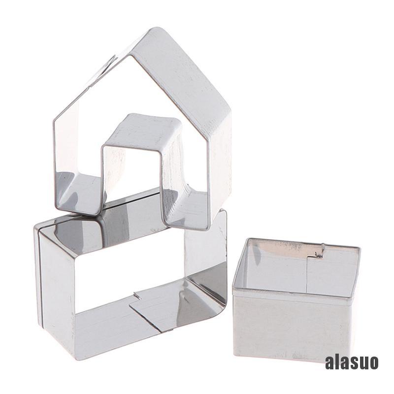 3 Khuôn làm bánh quy bằng thép không gỉ tạo hình nhà kẹo gừng sáng tạo