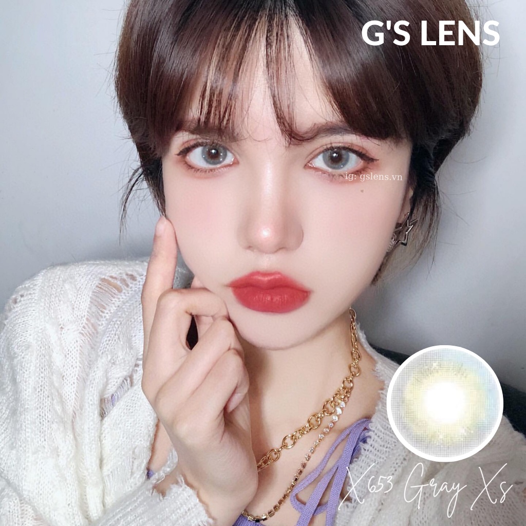 Kính Áp Tròng Xám Xanh Tây Sáng Ngôi Sao Lens Gray Hot Douyin Size XS Có 0 Đến 6 Độ Lệch Độ X653 Gray