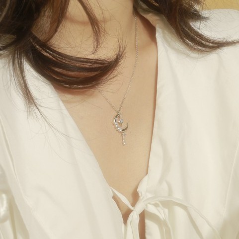 Vòng cổ Trăng nửa đá treo thanh đá trắng BẠC S925 LANN N170