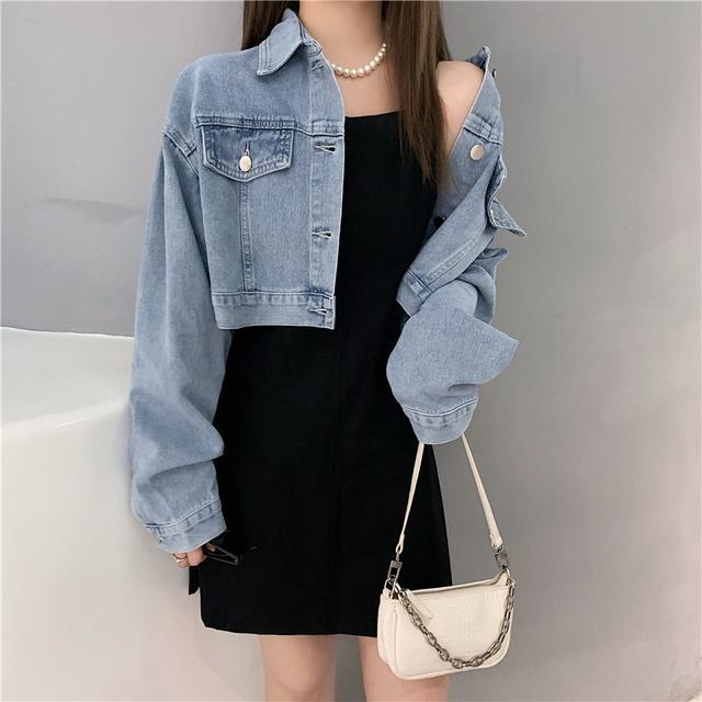 Áo khoác bò jean denim xanh dáng ngắn croptop phong cách Hàn Quốc