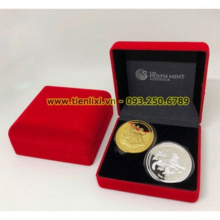 Cặp Tiền Xu Con Chó Mạ Vàng Và Mạ Bạc Của Úc Quà biếu lì xì tết độc đáo