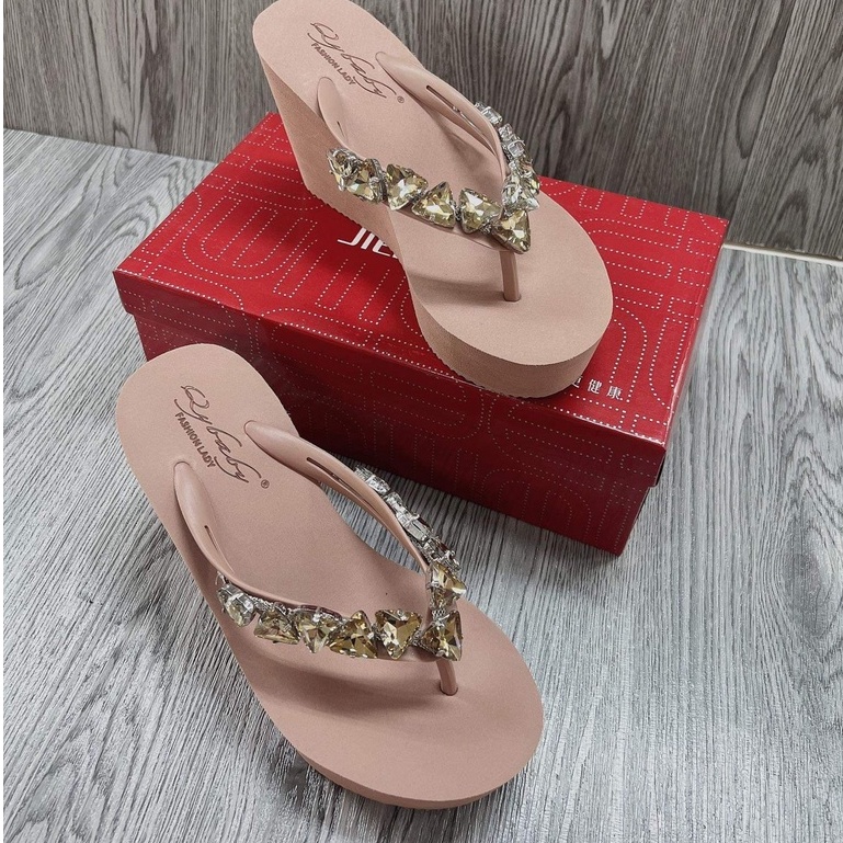 Dép Xỏ Ngón Nữ Đính Đá Cao 9cm QC Cao Cấp Thời Trang TRINH LÊ SHOP GIÀY DÉP HB10