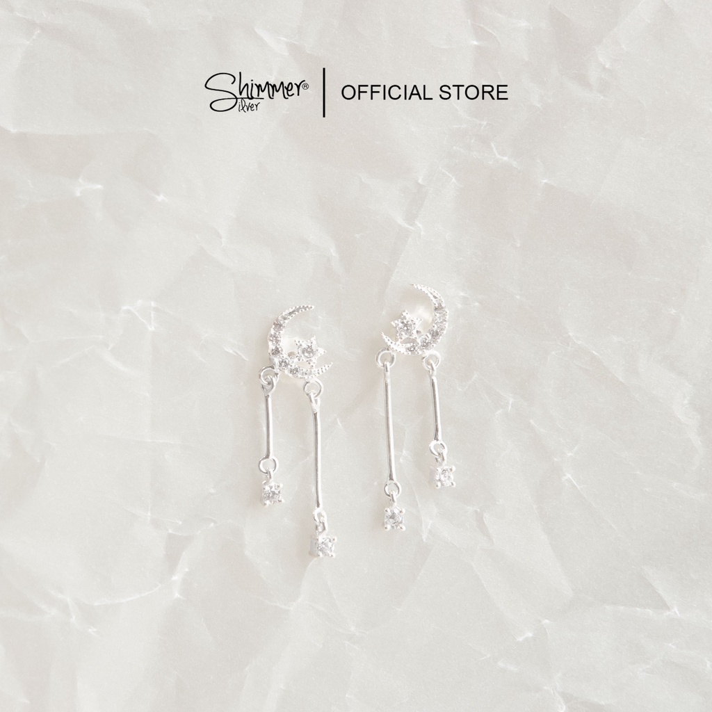 Bông Tai, Khuyên Tai, Hoa Tai Nữ Bạc 925 Cao Cấp SHIMMER SILVER MOONLIGHT Dạng Thả Thiết Kế Hình Mặt Trăng